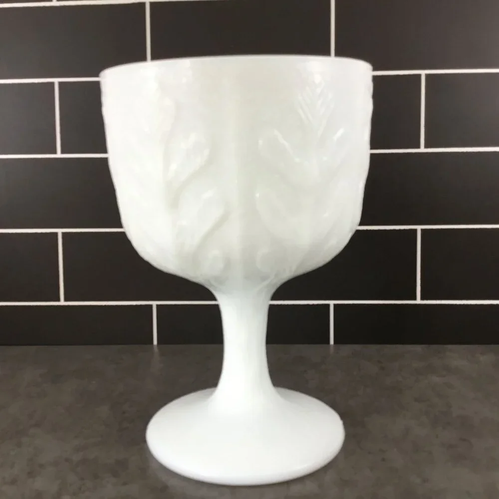 FTD Oak Leaf Milk Glass Pedestal Planter Footed Compote 6 1/4